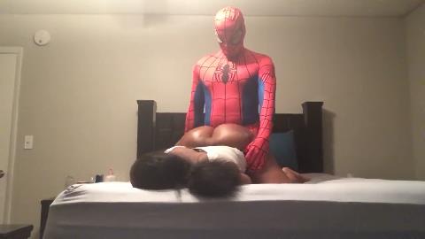 Lucky fella in spider man suit fucking big ass ebony woman (ass jigglying out of control)