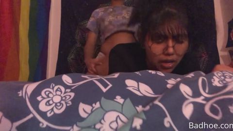 Little Asian lesbian getting reamed with a strap-on