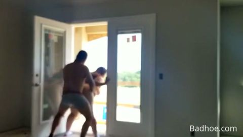 Fast fat dude fucking his BBW wife on the balcony