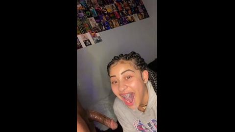 Super wet mouth thotty slobbing on a black dick