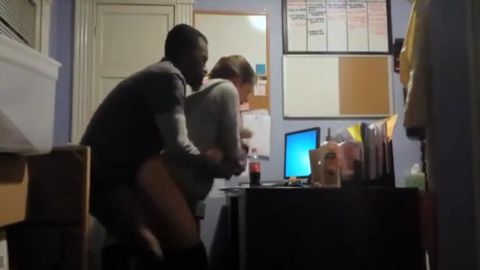Quick and sneaky nigga dicks down sexy white girl in her office