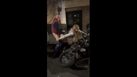 Big ass UK blonde getting fucked outside on a motorbike