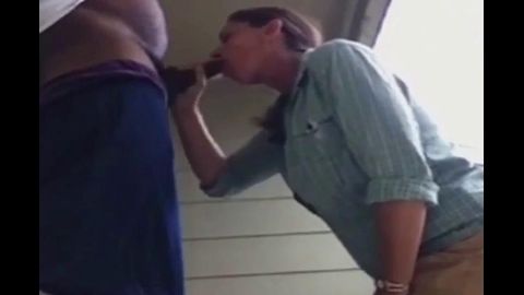 White wife sucking black dick on her neighbor's porch