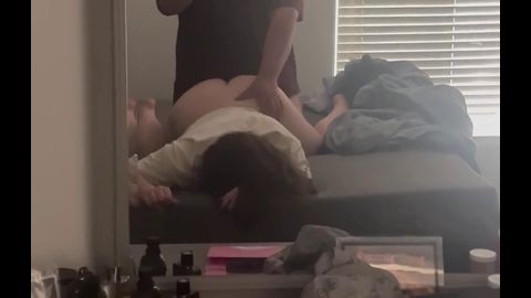 Cable guy slamming pale ass wife on her big bed