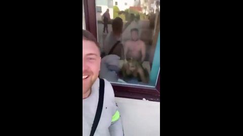 Buddy's filming dude fucking in red light district window