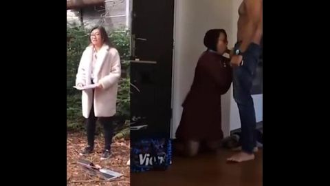 Chubby Japanese MILF gorging on her neighbor's dick