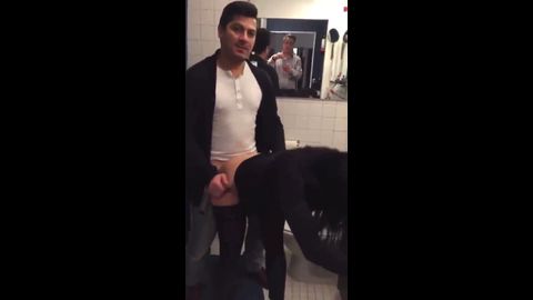 Office thot in stockings fucked and filmed fast in bathroom