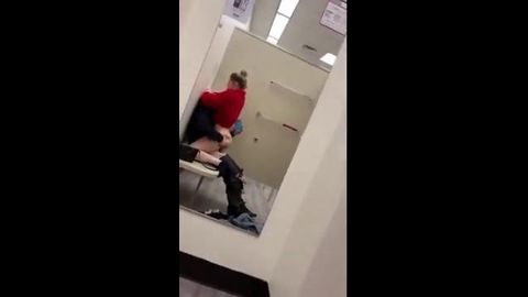Nasty teen gf riding dick in public changing room