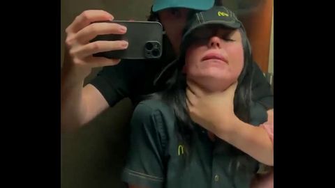 Teen trying not to scream fucking in a McDonalds bathroom
