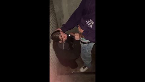 Shy teen sucking her bf's dick in a public staircase